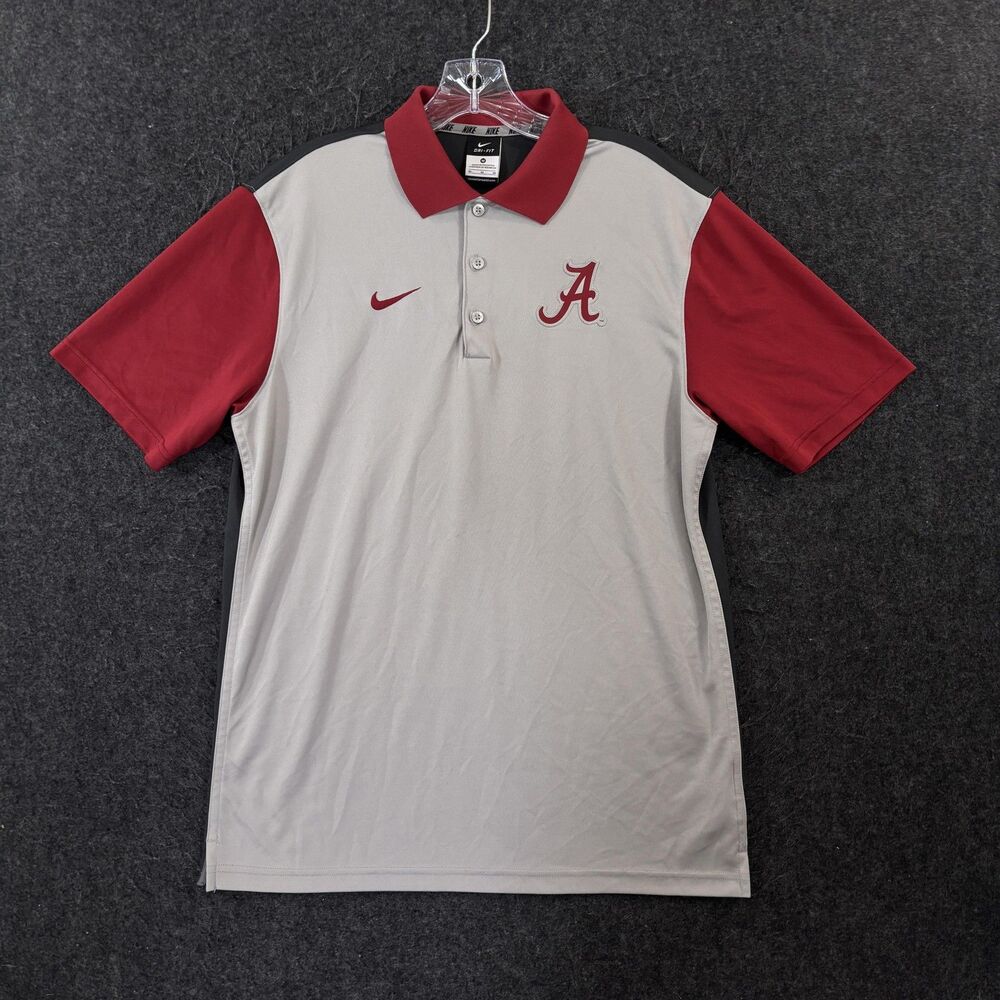 Alabama Crimson Tide Polo Shirt Men's Medium Gray Red Nike Dri-FIT Football Bama